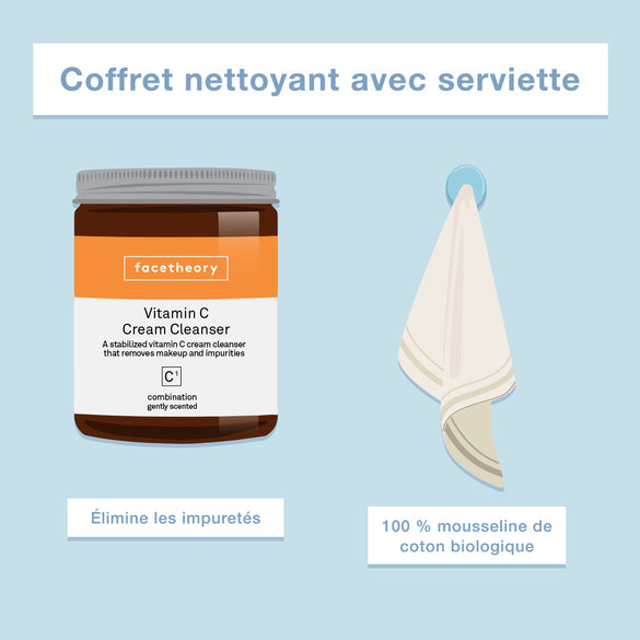 Coffret Nettoyant avec Serviette exfoliante en mousseline de coton 100% Bio